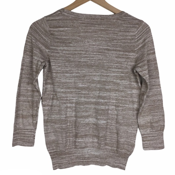 LOFT Sweater 3/4 Sleeves Marled Oatmeal Crew Scoop Neck Minimalist Neutral XS - Picture 2 of 8